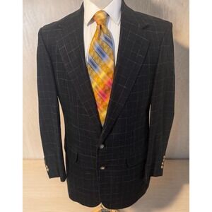 Vintage CORBIN Union Made USA Black Windowpane Sport Coat Jacket Blazer Silk 40R